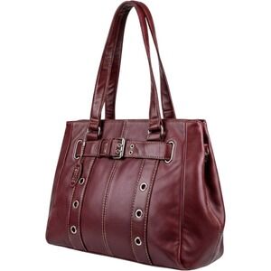 Accessories Vintage Burgundy Genuine Leather Shoulder Bag Buckle Tote Handbag